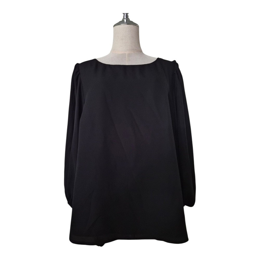 Alex Marie Black Long Sleeve Blouse XL Boat Neck Puff Sleeve Lined Career Top
